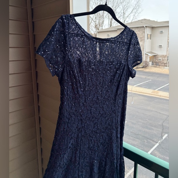 🆕 SLNY Navy Blue Sequin LaceL Dress Size 10 Gown Mother of the Bride Party - Picture 6 of 17
